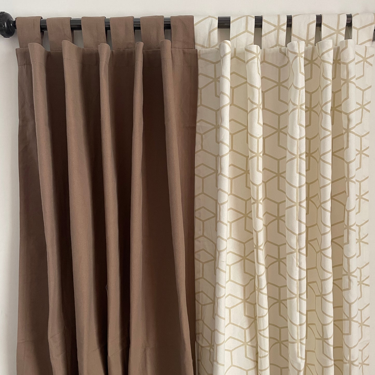 Beige geometric Cotton Curtains