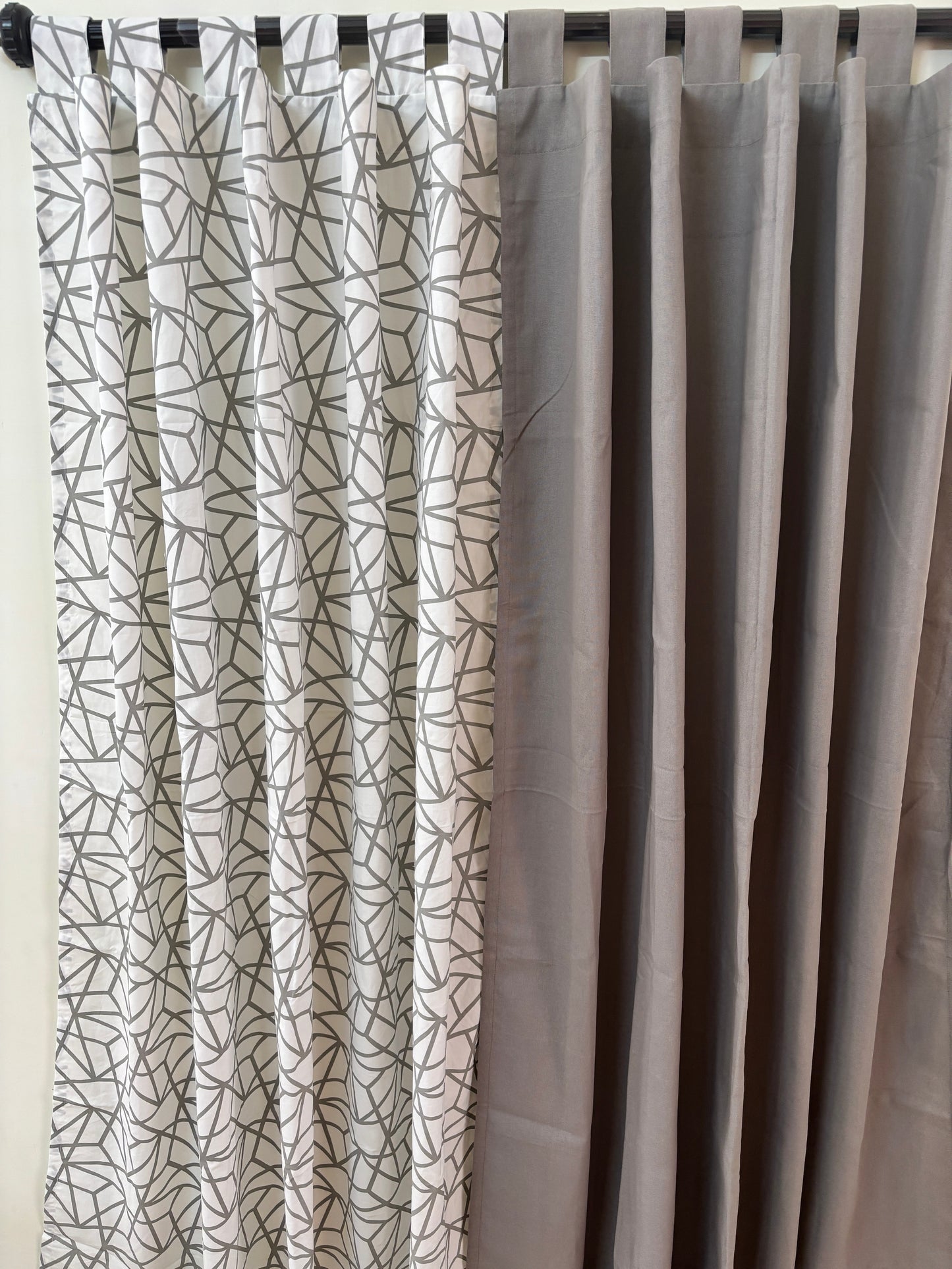 Grey Geometric Cotton Curtains 1 piece