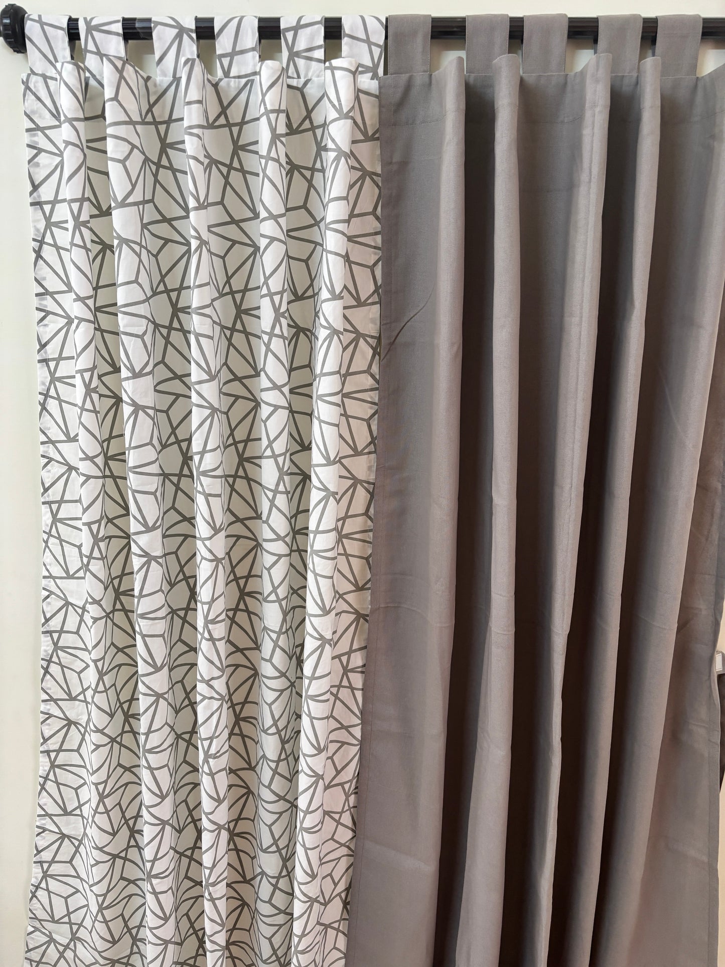 Grey Geometric Cotton Curtains 1 piece