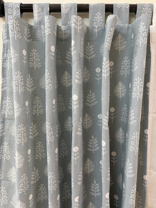 Blue Floral Cotton Curtains 1 piece