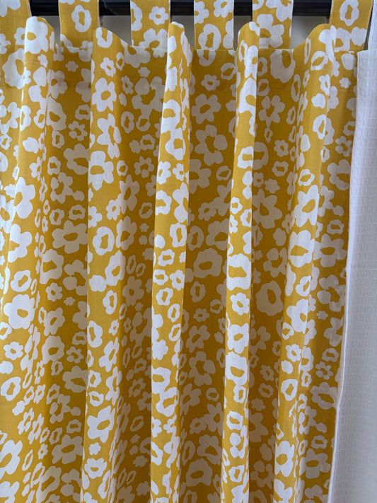 Yellow Floral Print Cotton Curtains
