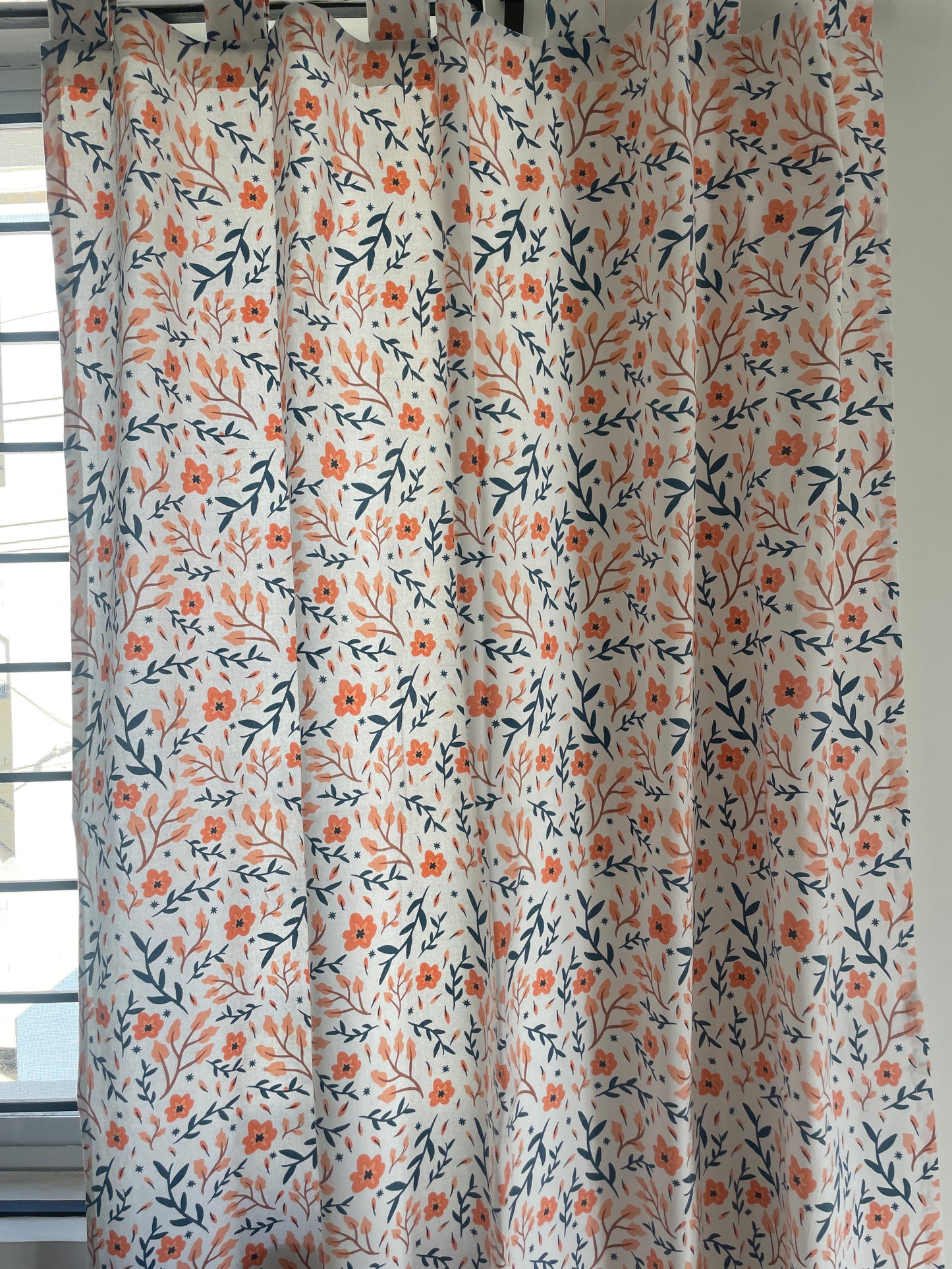 Orange floral Cotton Curtains