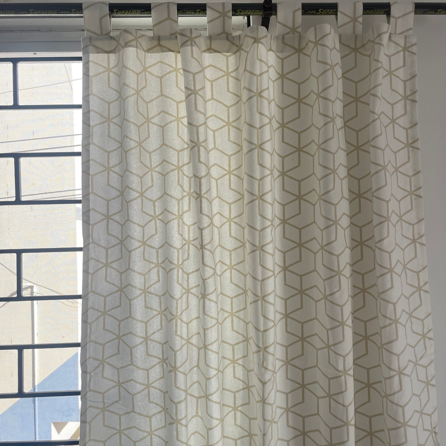 Beige geometric Cotton Curtains