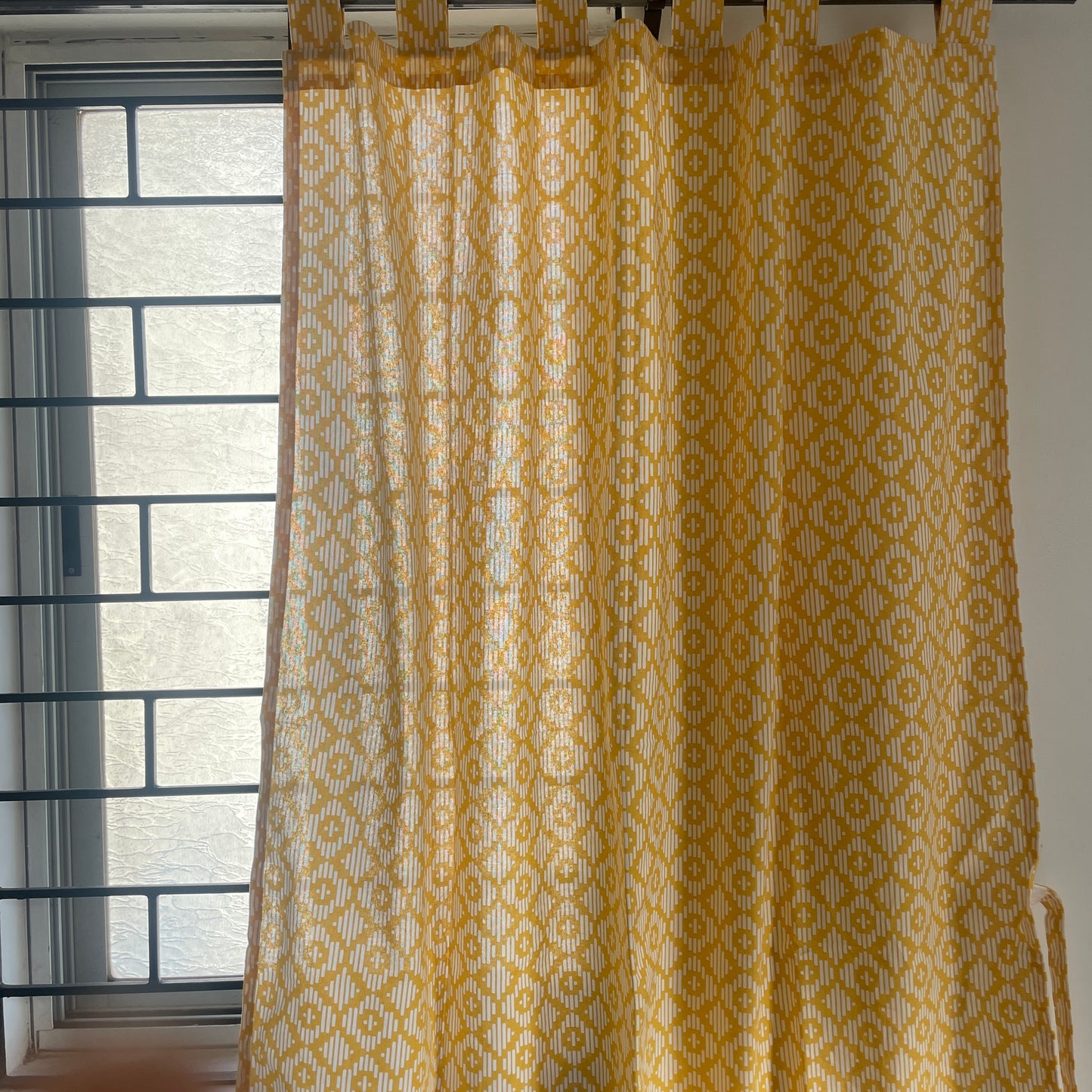 Yellow geometric Cotton Curtains