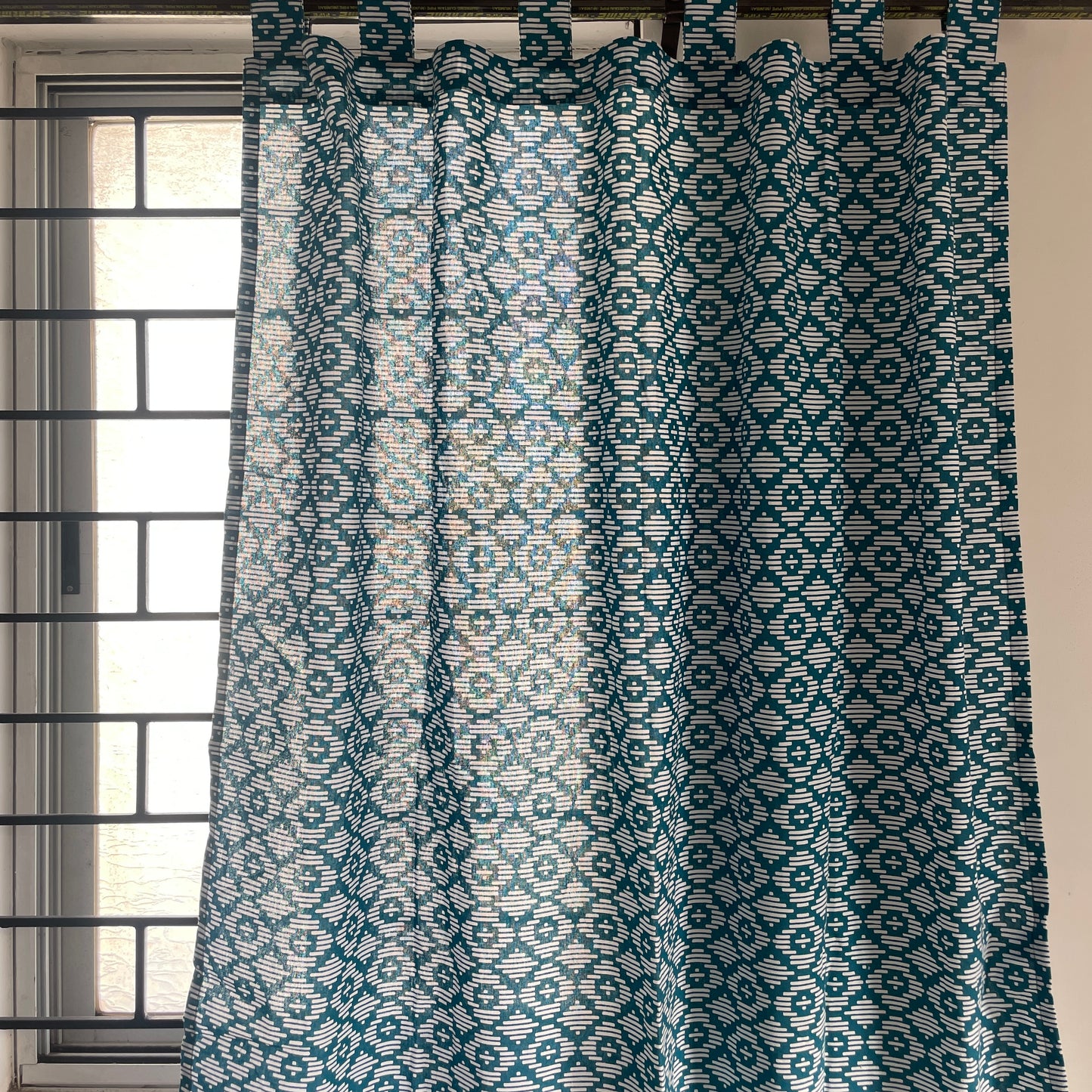 Teal geometric Cotton Curtains