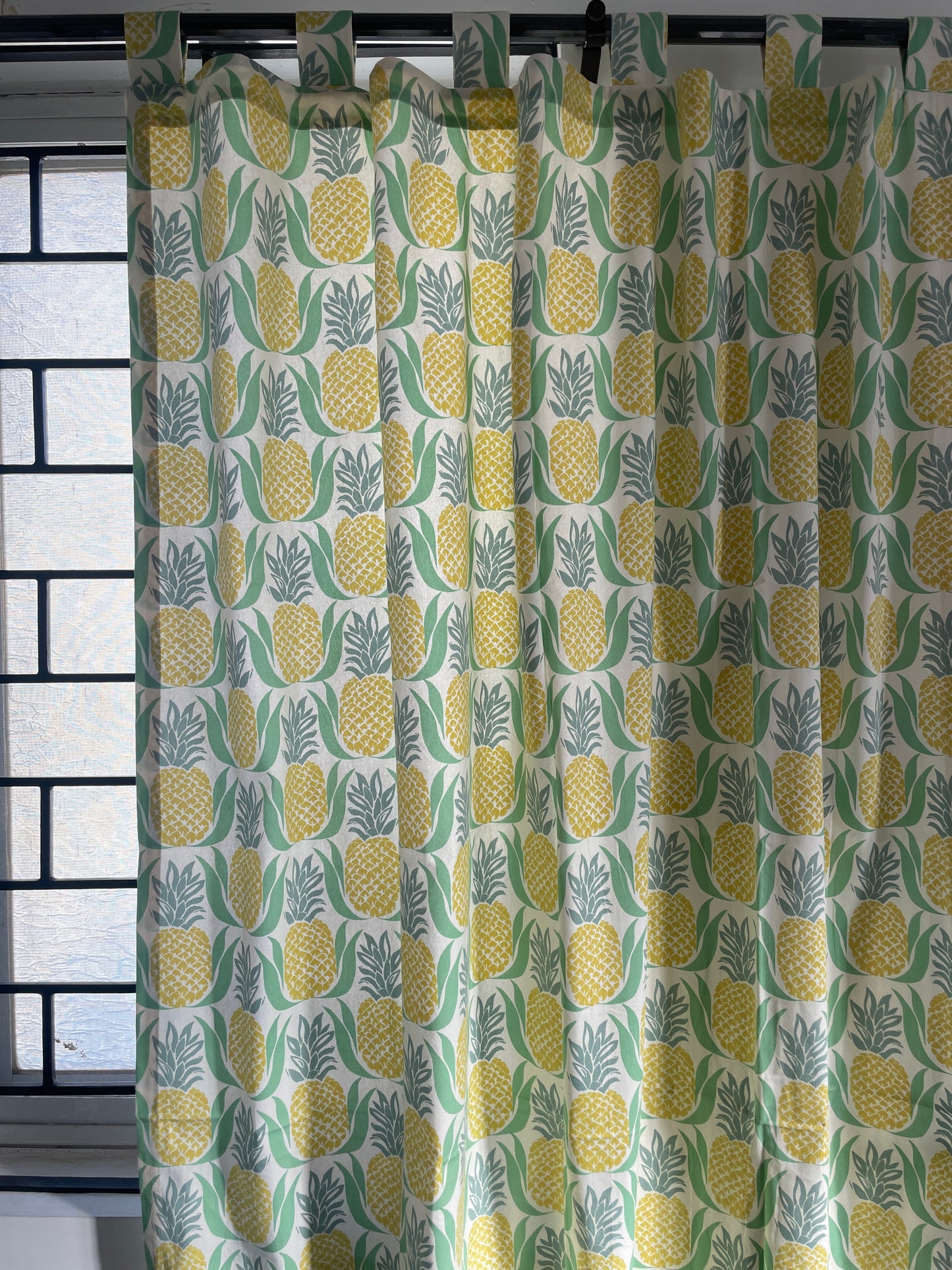 Yellow pineapple Cotton Curtains 7ft pair