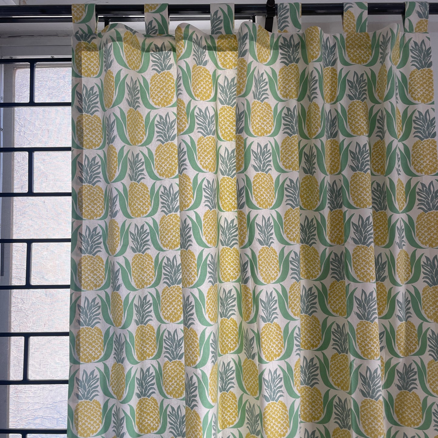 Yellow pineapple Cotton Curtains 7ft pair