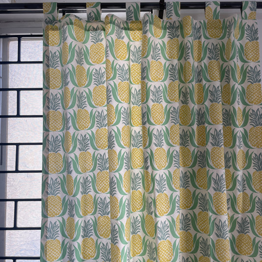 Yellow pineapple Cotton Curtains 7ft pair