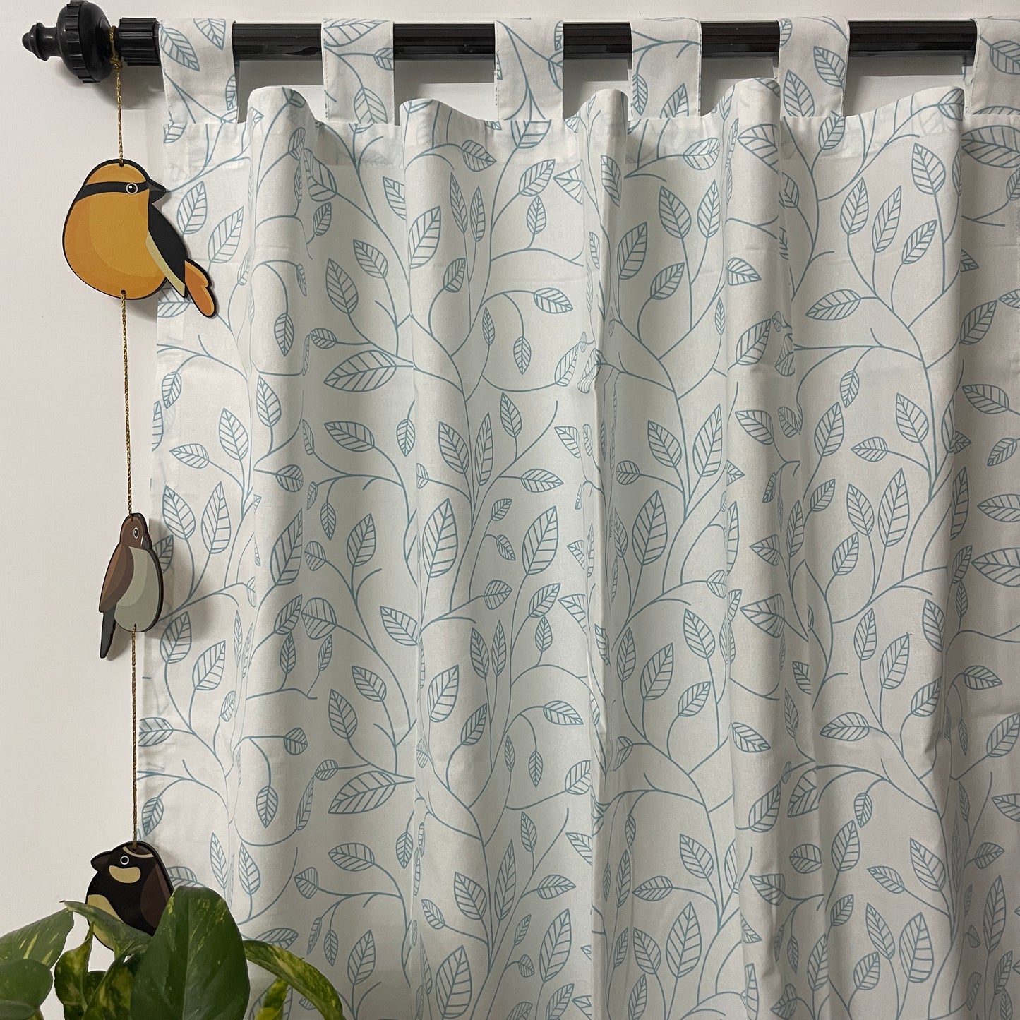 Blue leaf Cotton Curtains