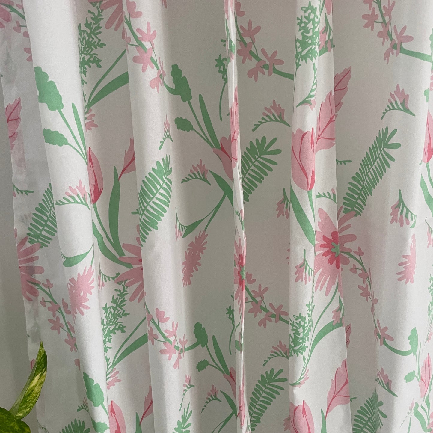 Pink Floral Cotton Curtains 7ft pair